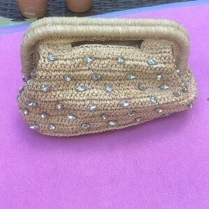 NWT Kelly and Katie Elegant Tan Woven Handbag with Silver Accents